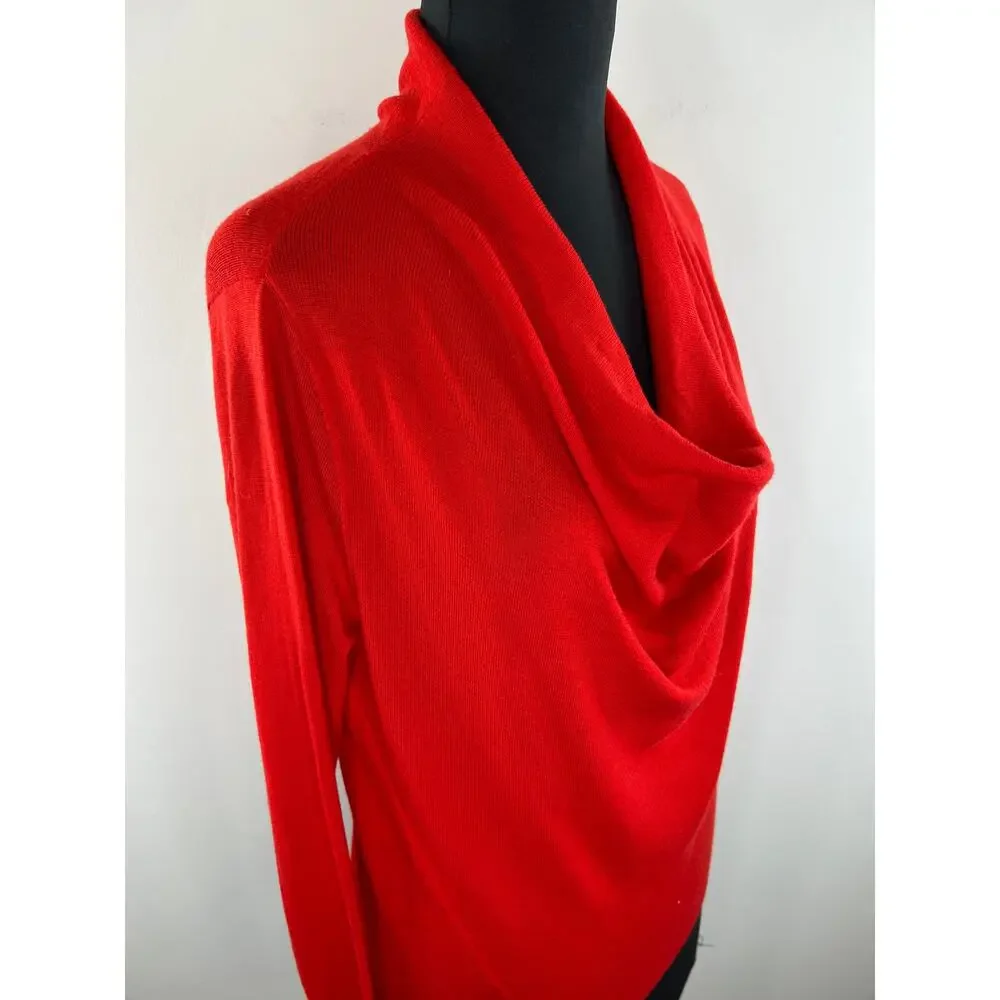 Eileen Fisher Red Merino Wool Cowl Neck Long Sleeve Knit Sweater Petite Large L